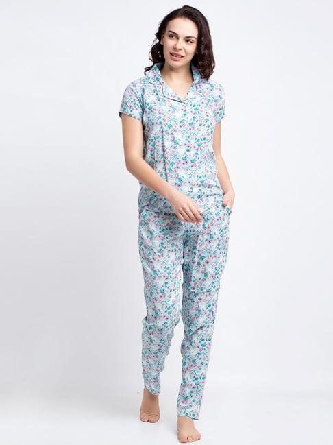 boston club sky blue printed shirt with pyjamas