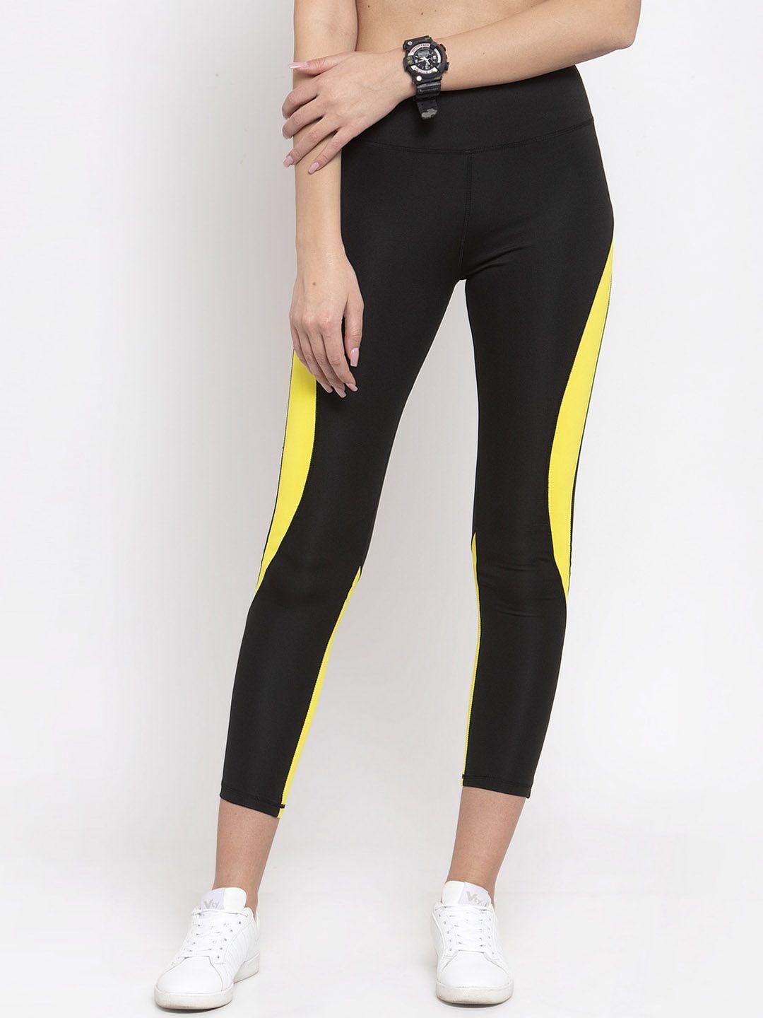 boston club women black & yellow solid tights