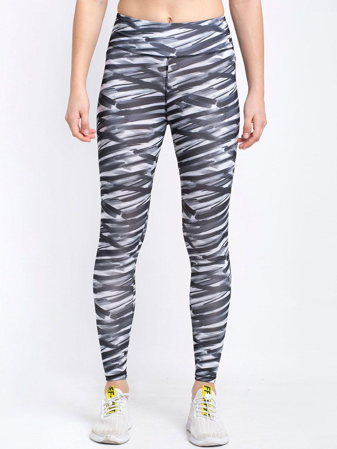 boston club women charcoal grey & white printed skinny-fit sports tights