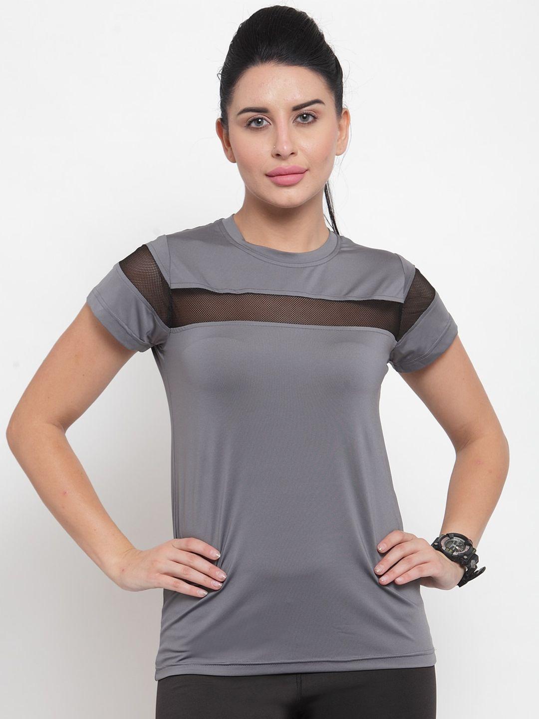 boston club women grey striped drop-shoulder sleeves dri-fit pockets t-shirt