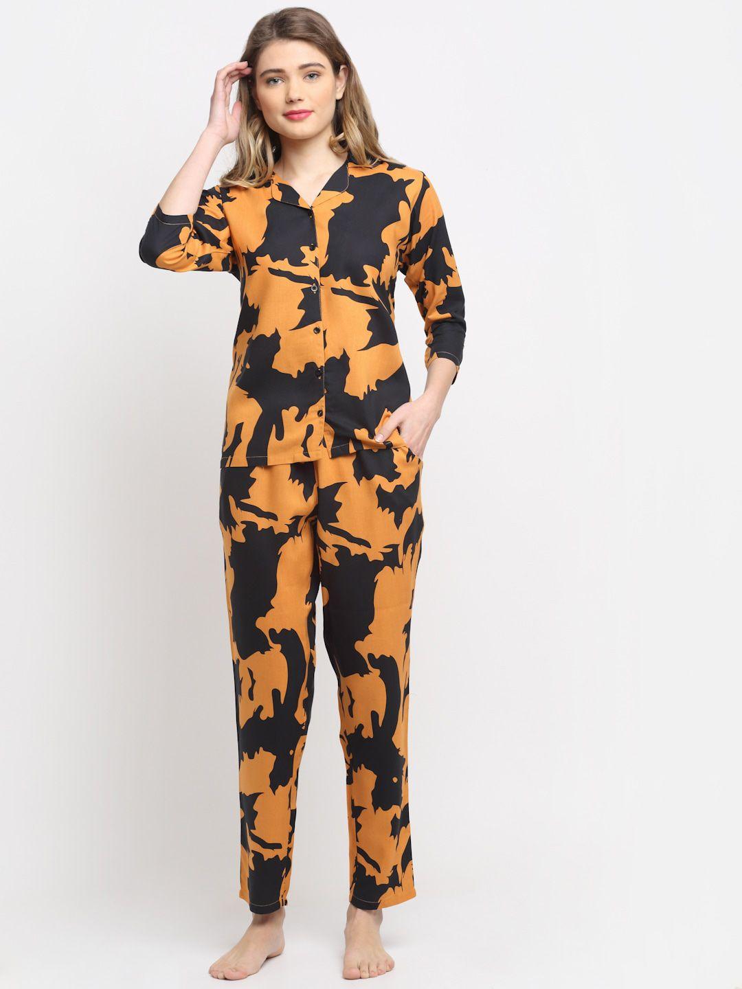 boston club women orange & black printed night suit