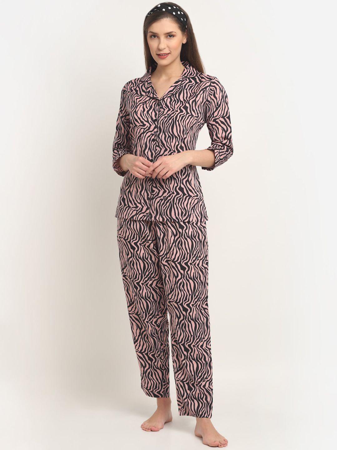 boston club women pink & black printed night suit