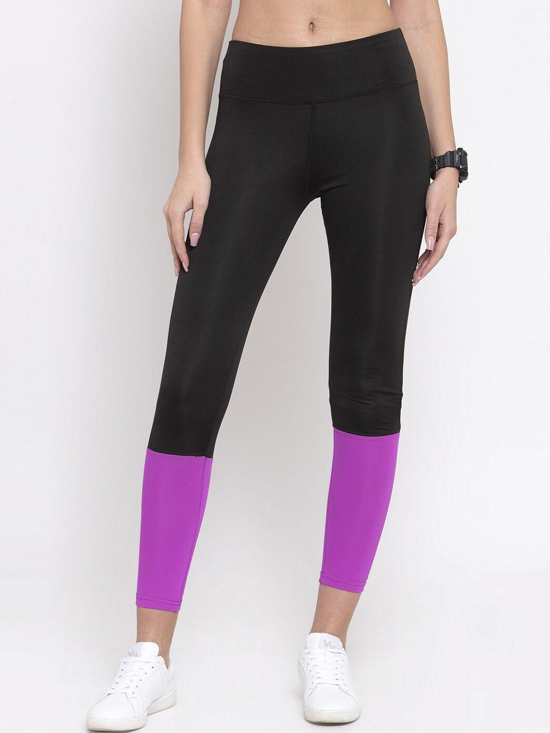 boston club women purple & black colourblocked tights