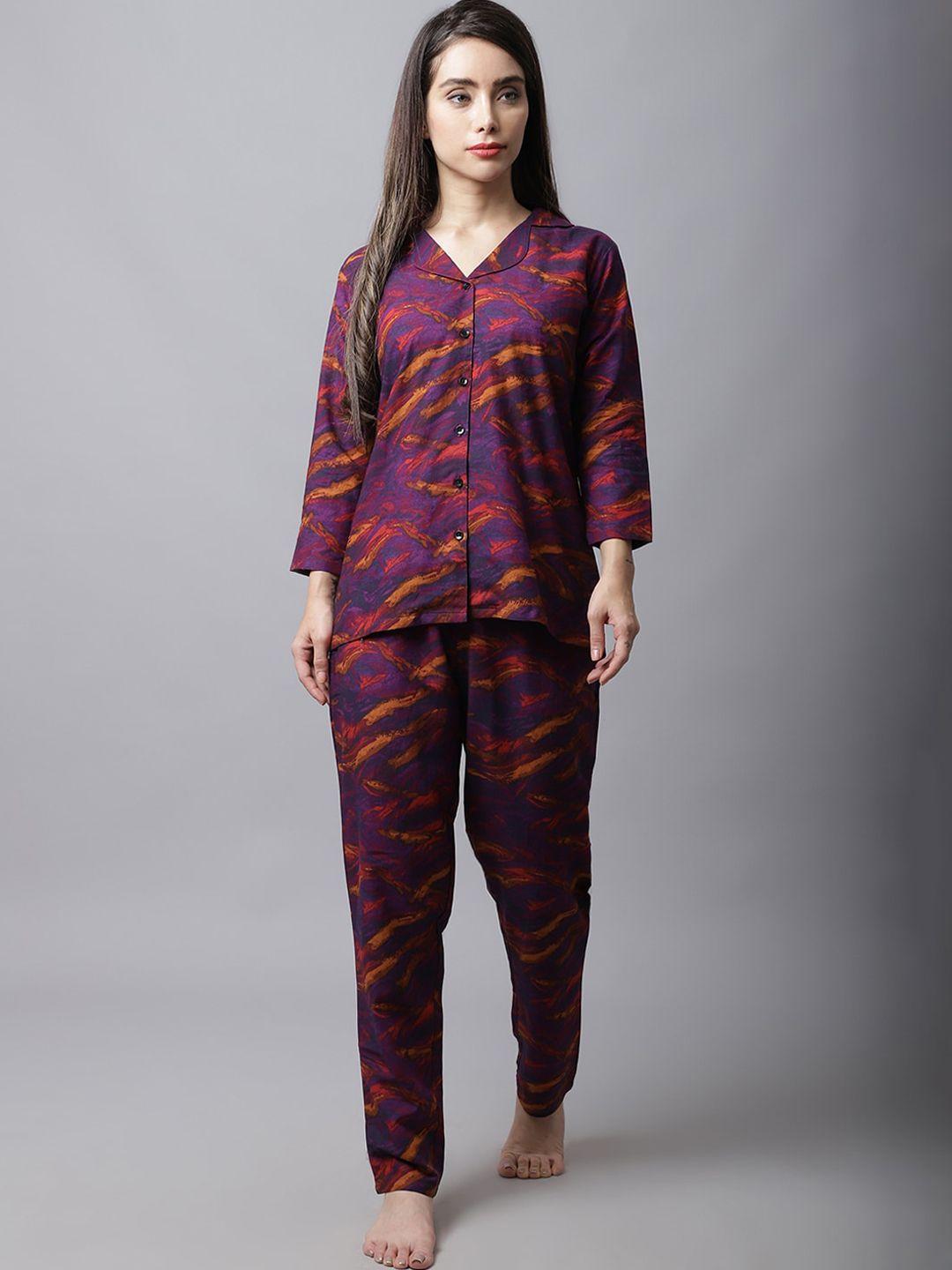 boston club women purple & orange printed night suit