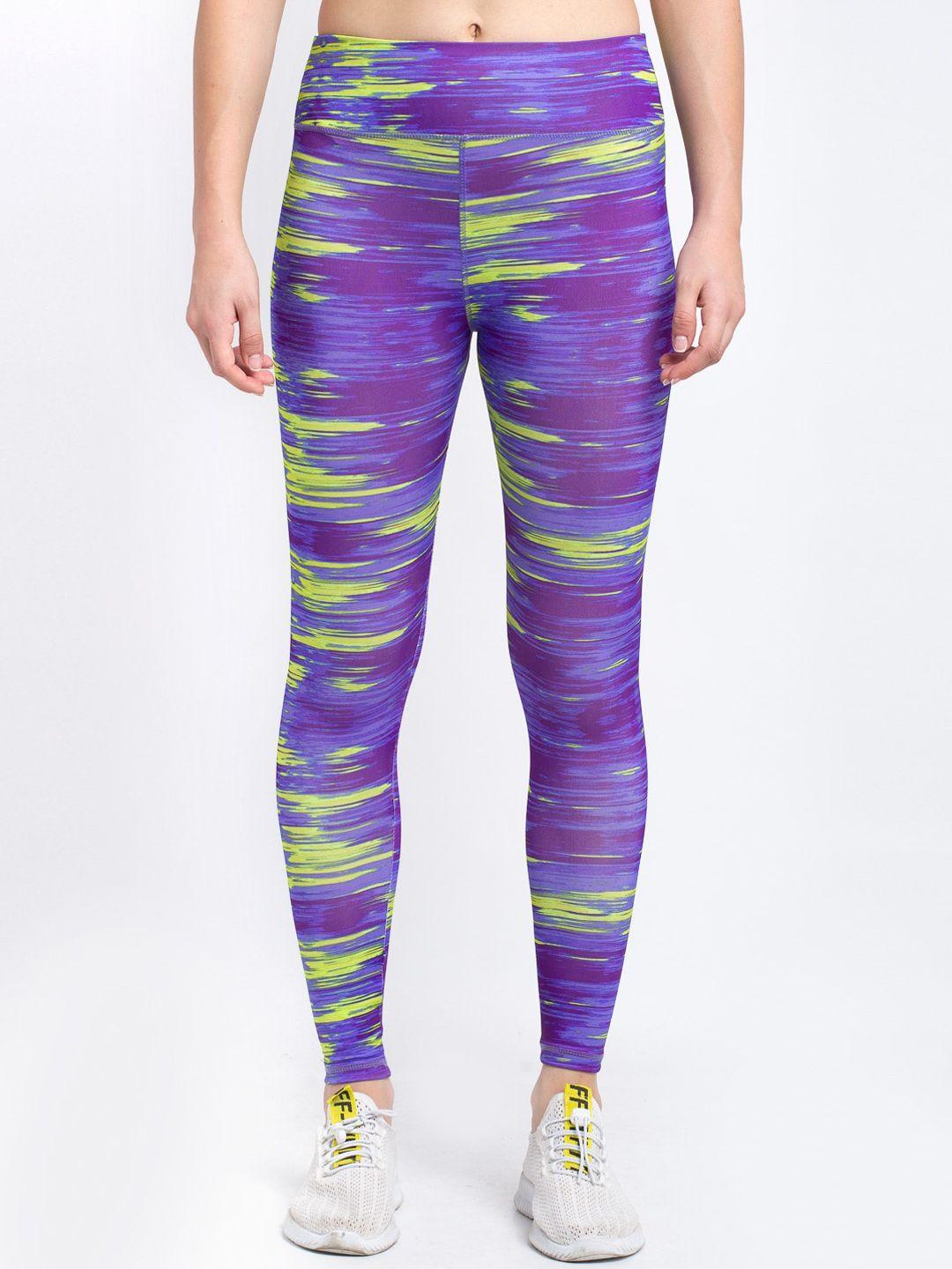 boston club women purple & yellow printed skinny-fit tights