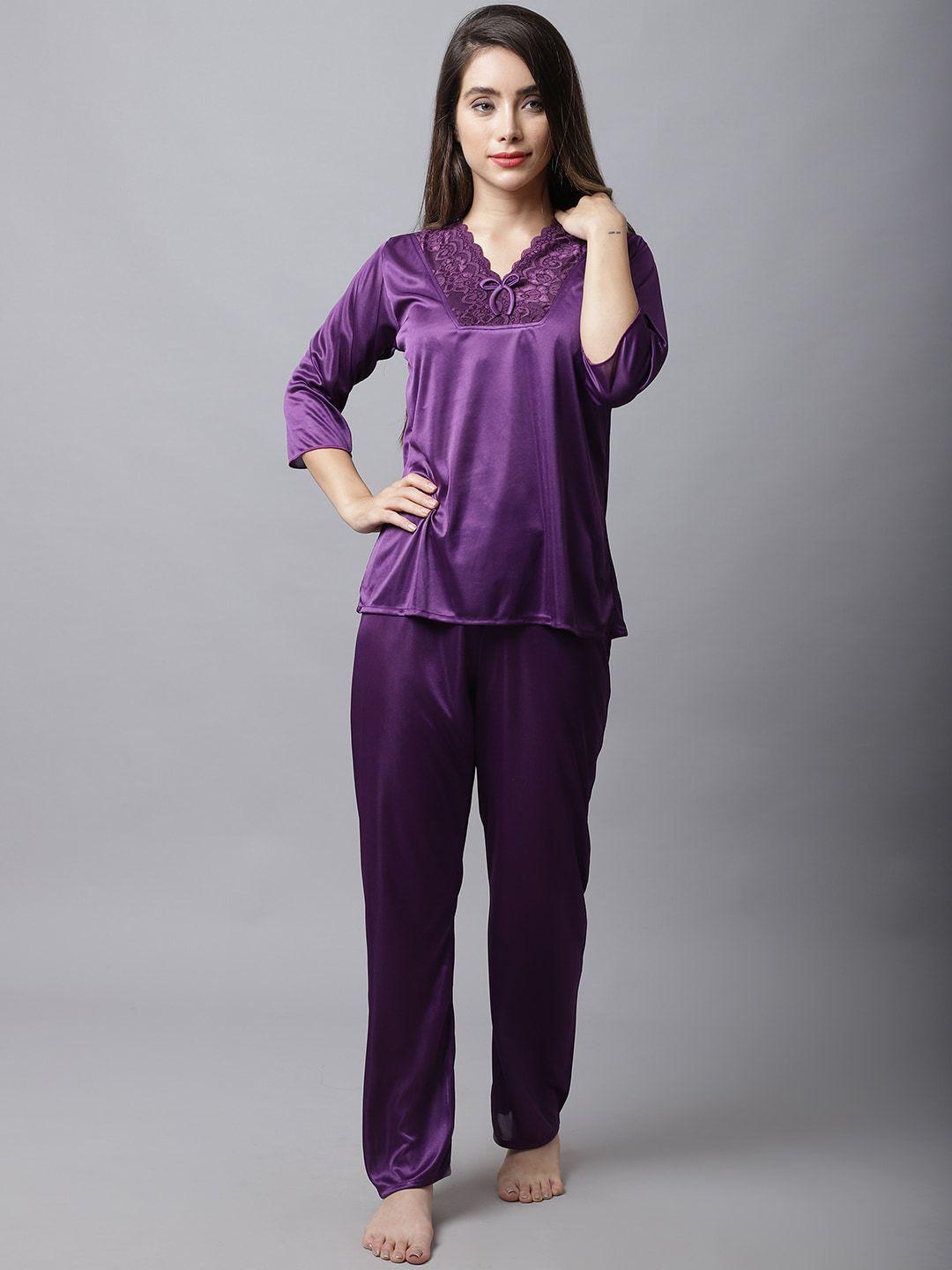 boston club women purple satin night suit