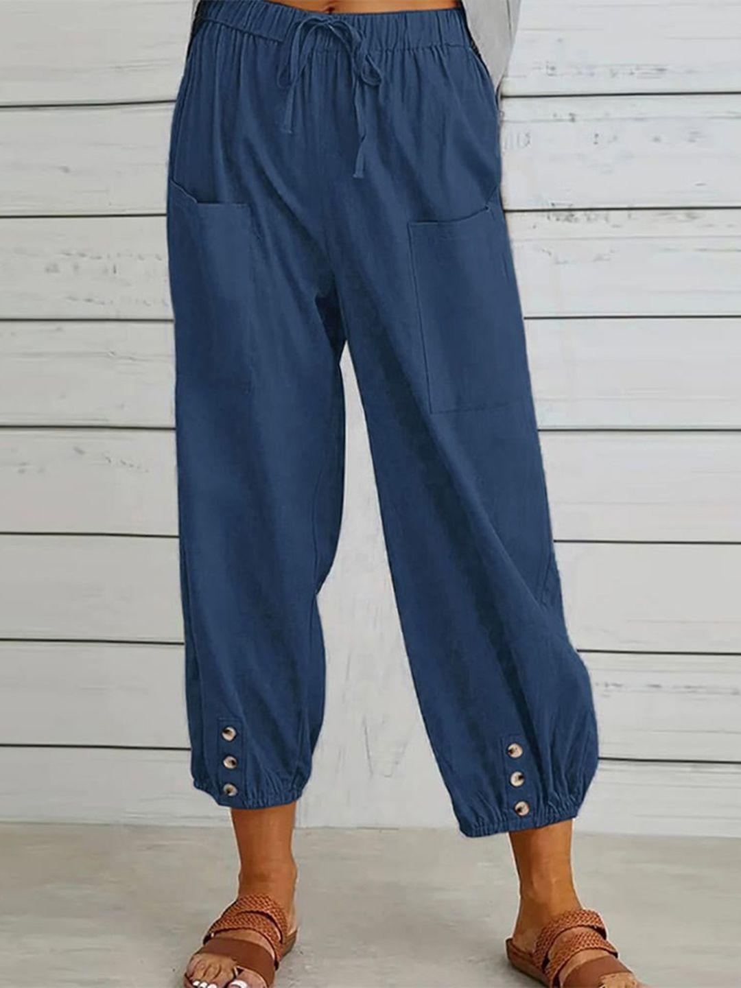 bostreet women blue tapered fit high-rise joggers
