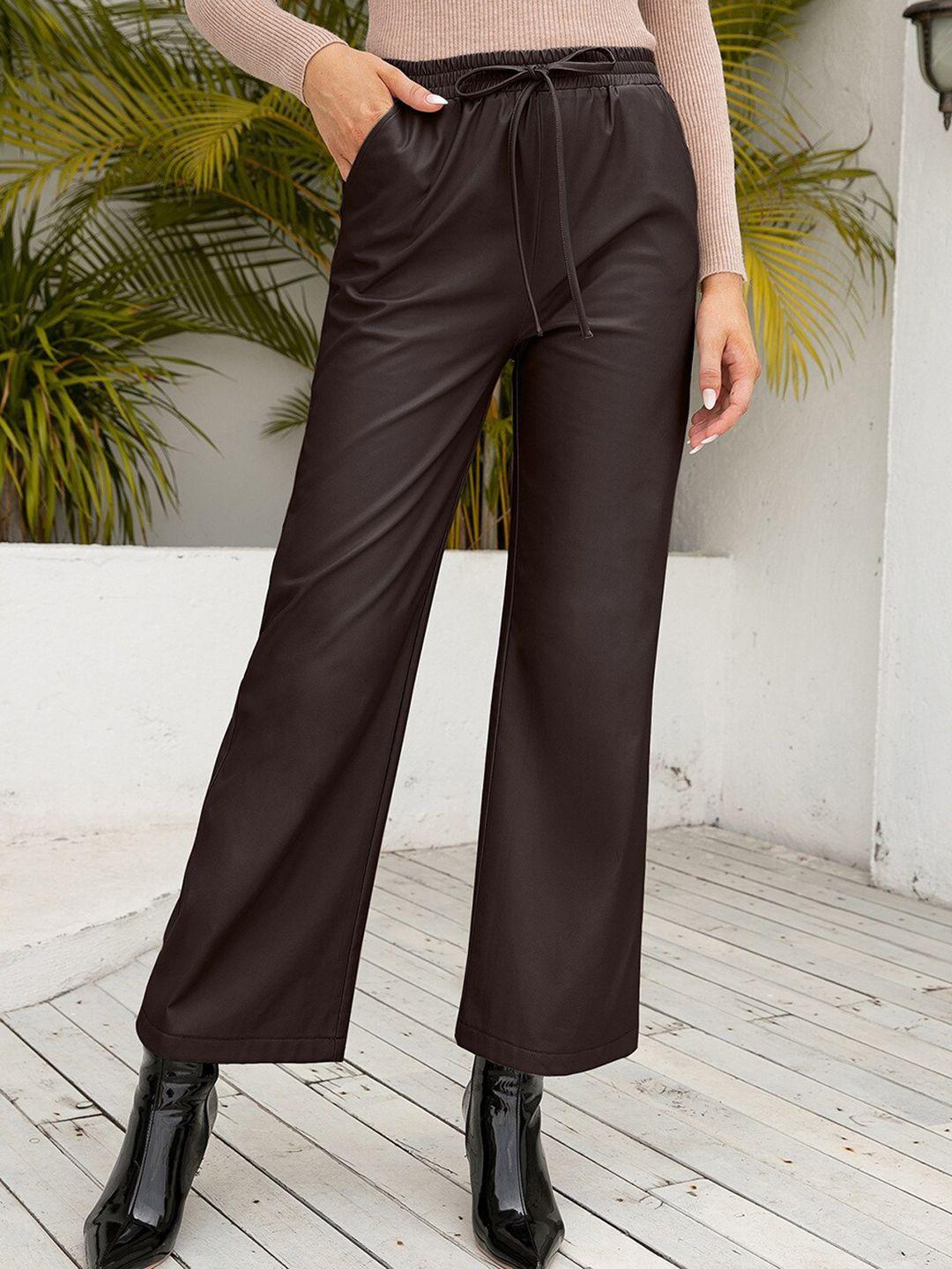 bostreet women brown solid flared bootcut trousers