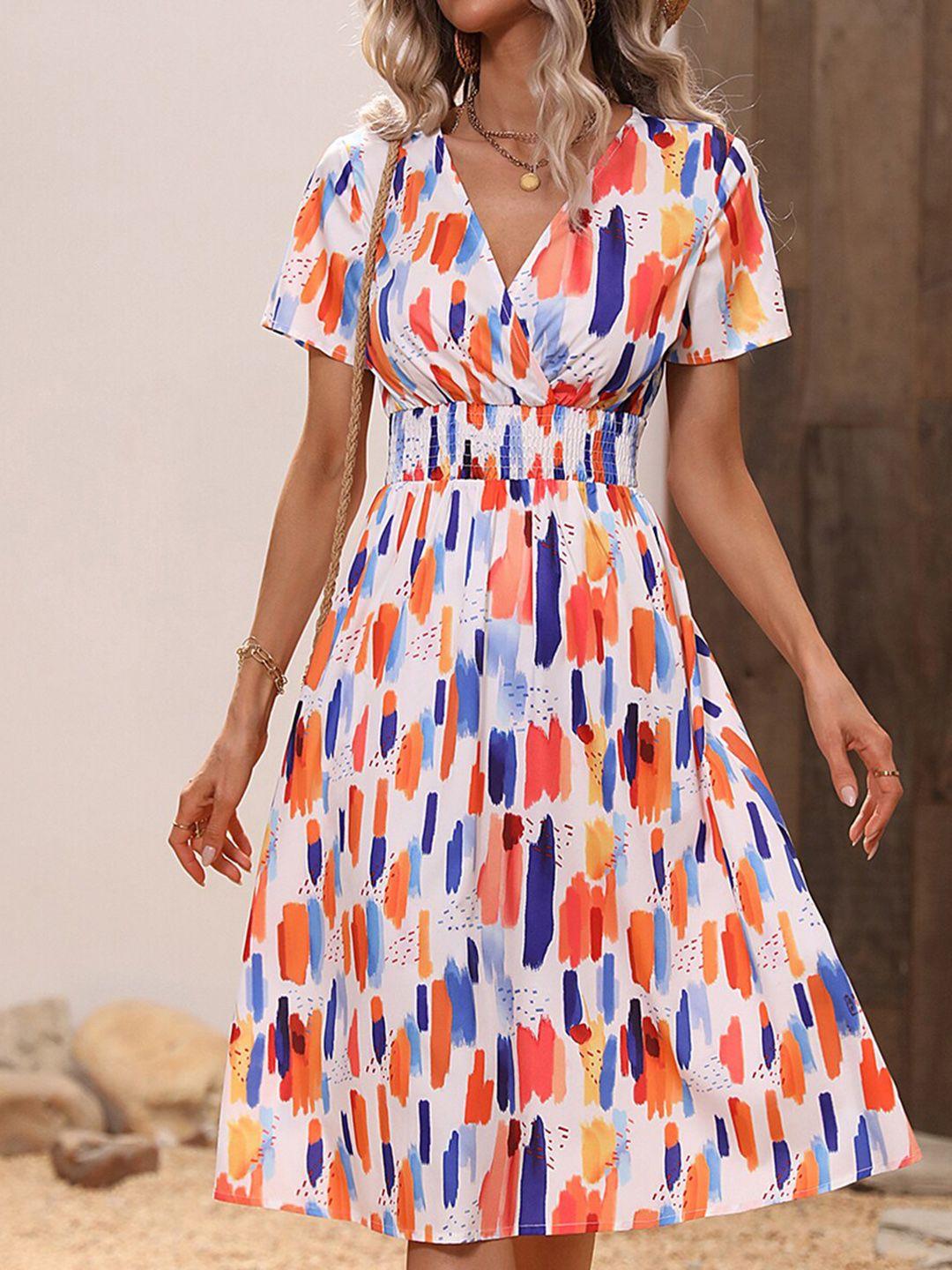 bostreet abstract printed fit & flare midi dress