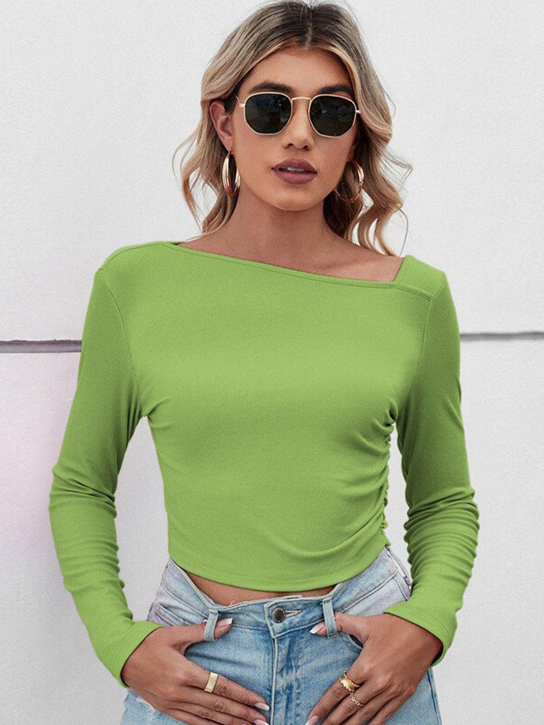 bostreet asymmetrical neck long sleeves fitted crop top