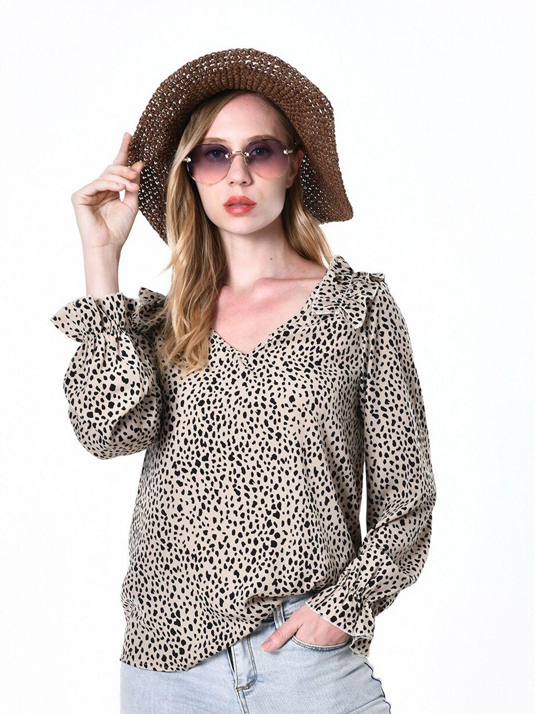 bostreet beige animal print wrap top