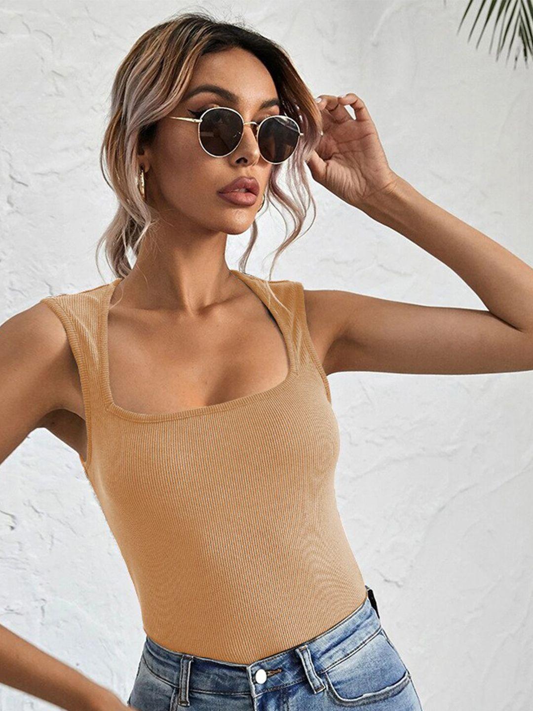 bostreet beige square neck fitted top