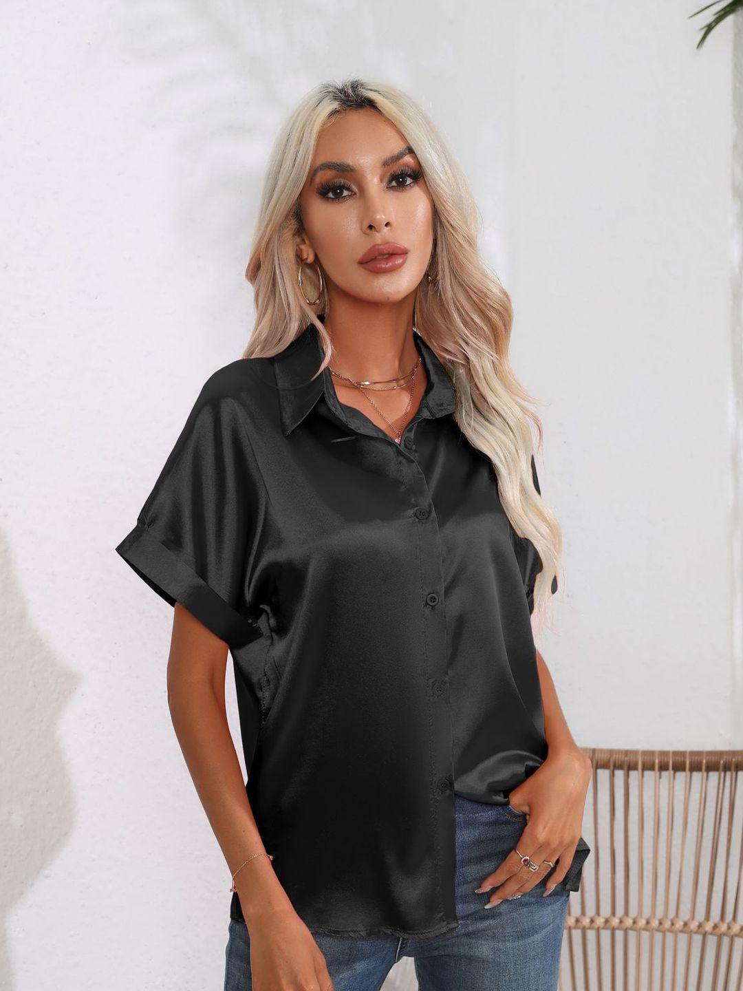 bostreet black extended sleeves shirt style satin top