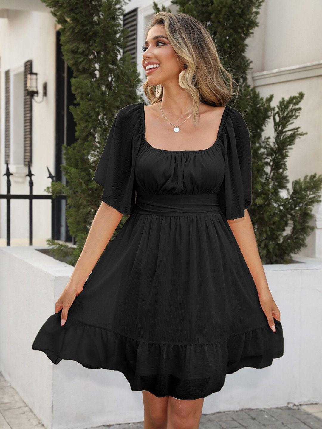 bostreet black fit and flare back tie-up dress