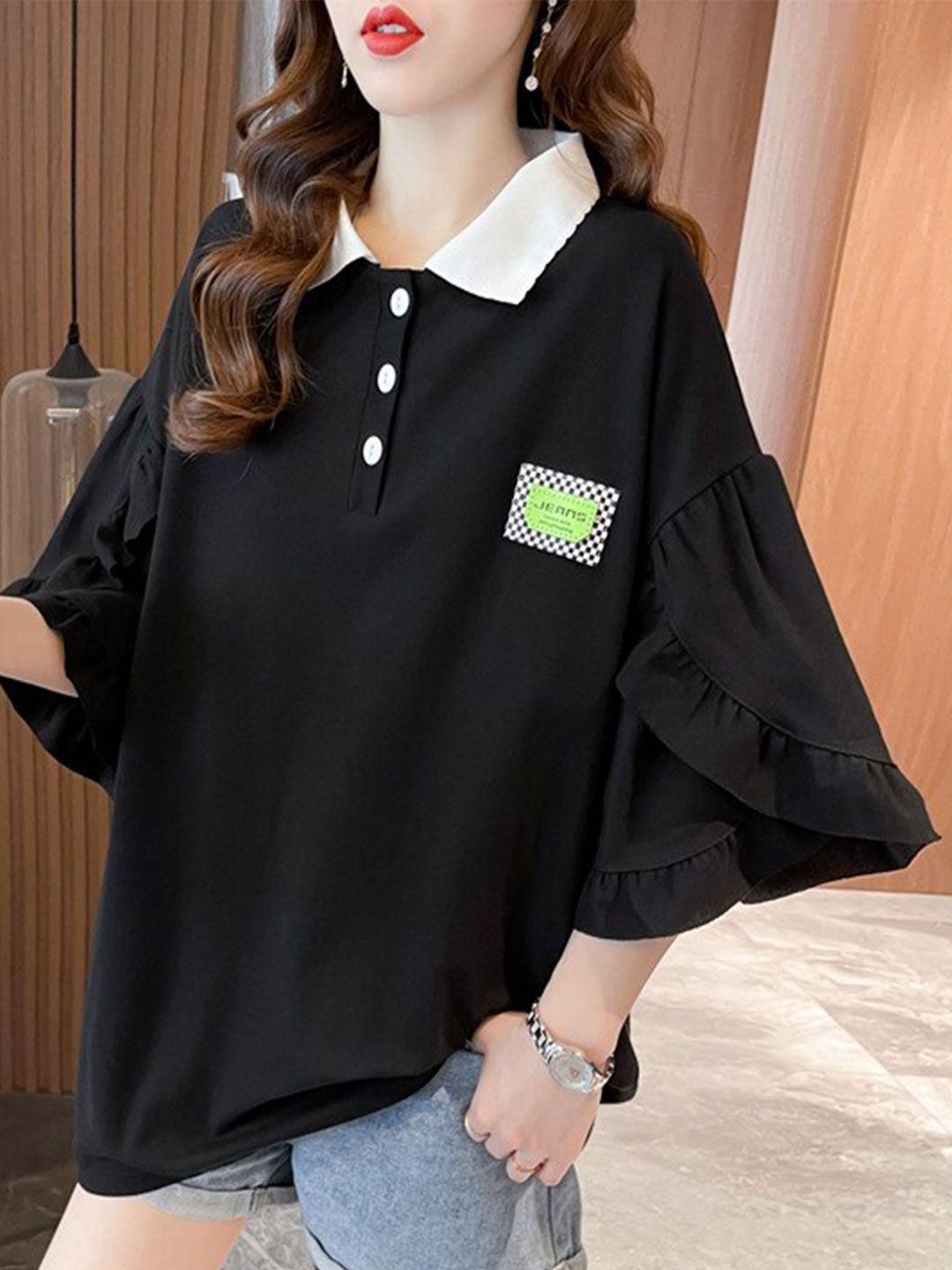 bostreet black flared sleeve cotton shirt style top