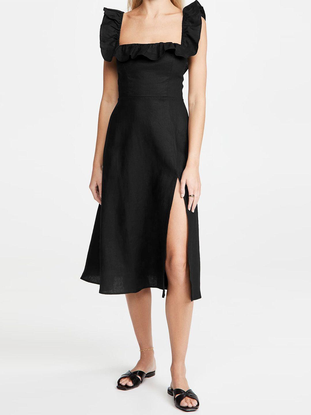 bostreet black off-shoulder fit & flare midi dress