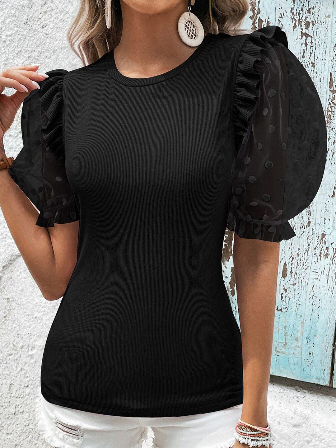 bostreet black puff sleeves regular top