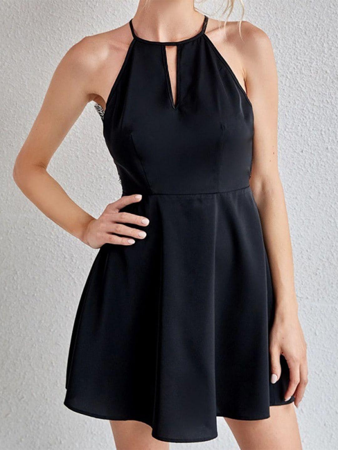 bostreet black solid mini fit and flare dress