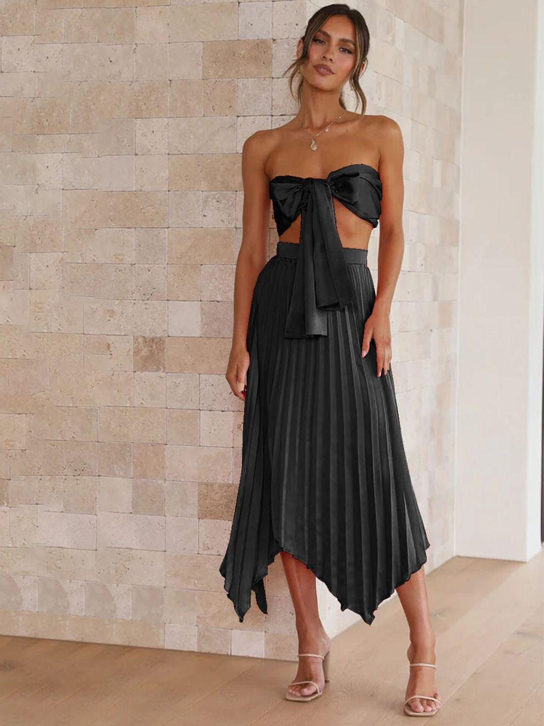 bostreet black strapless top & accordion pleated skirt