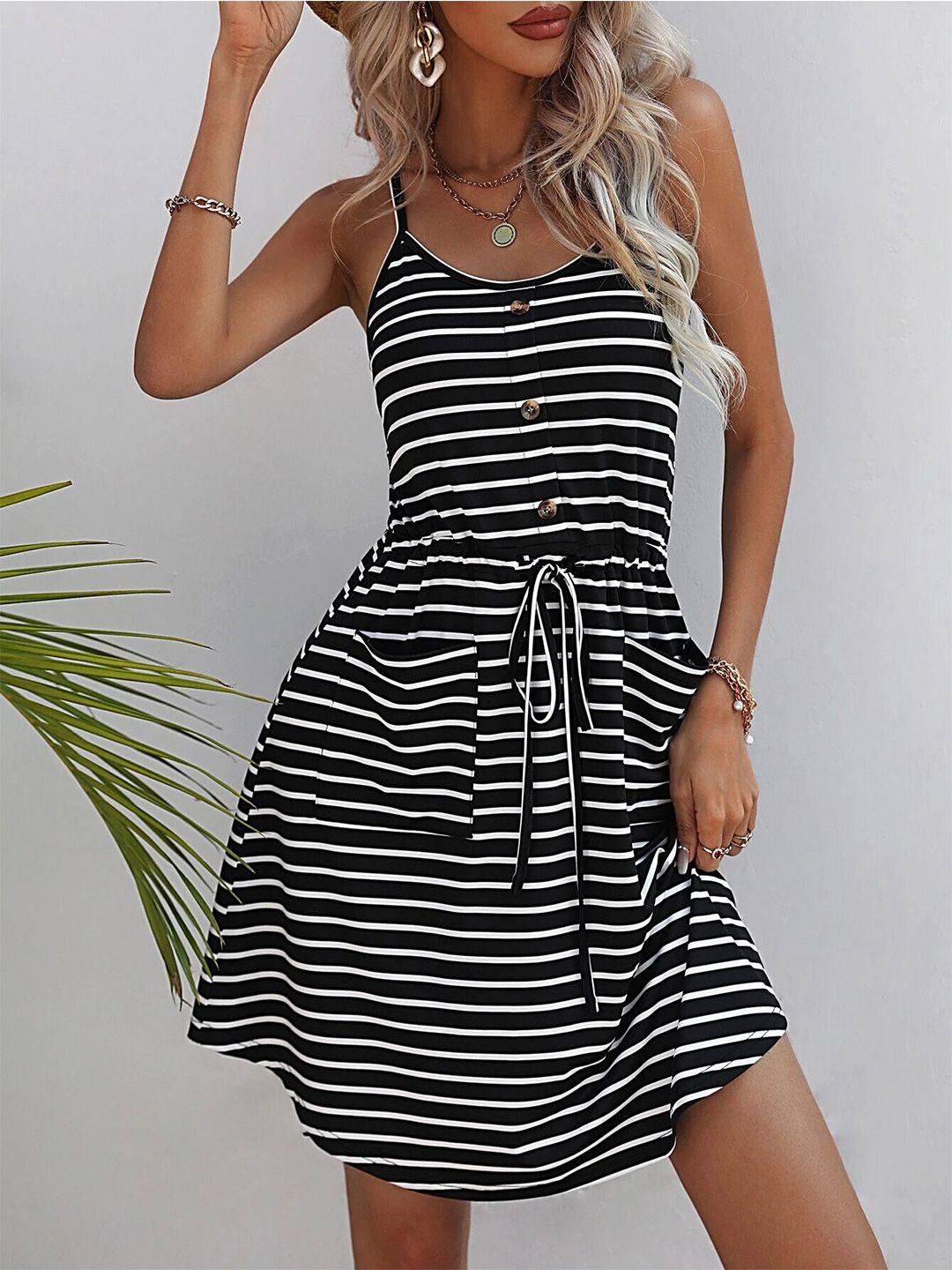 bostreet black striped fit & flare dress