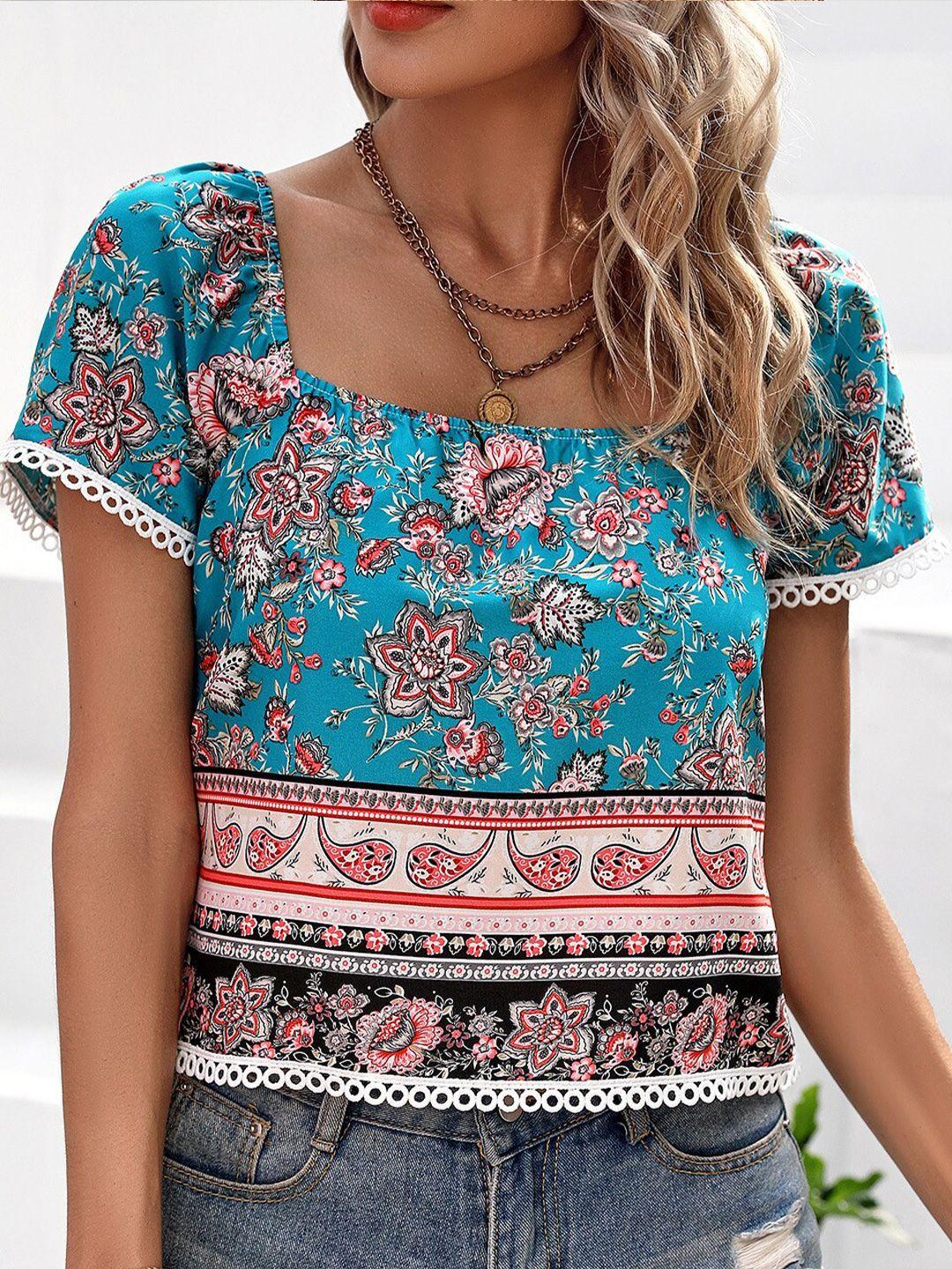 bostreet blue ethnic motifs printed regular top