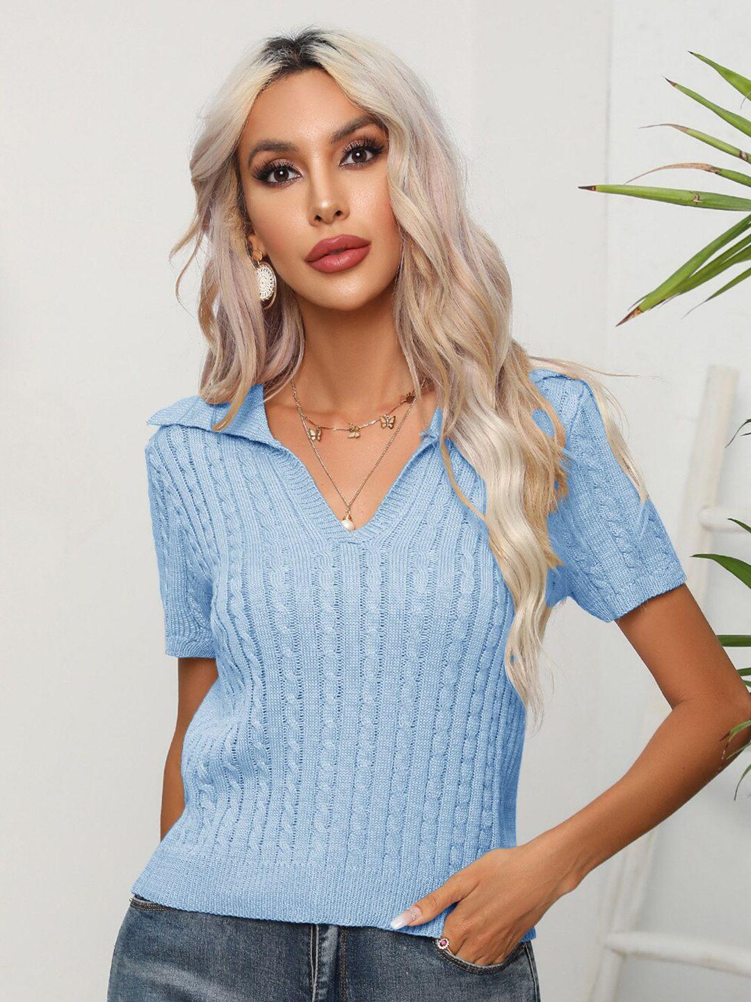 bostreet blue shirt collar crop top