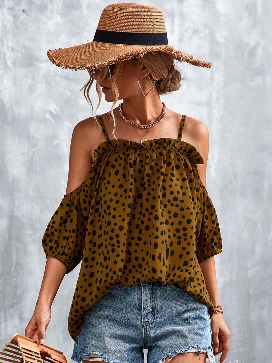 bostreet brown floral print off-shoulder bardot top