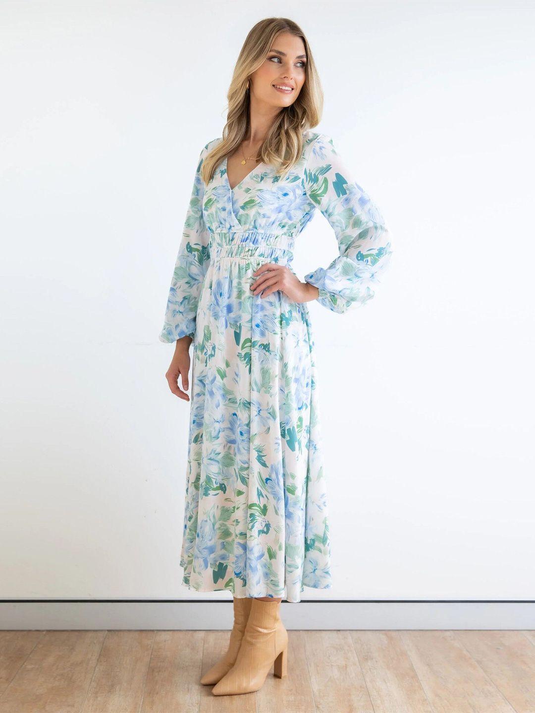 bostreet ewomen blue & white floral maxi dress