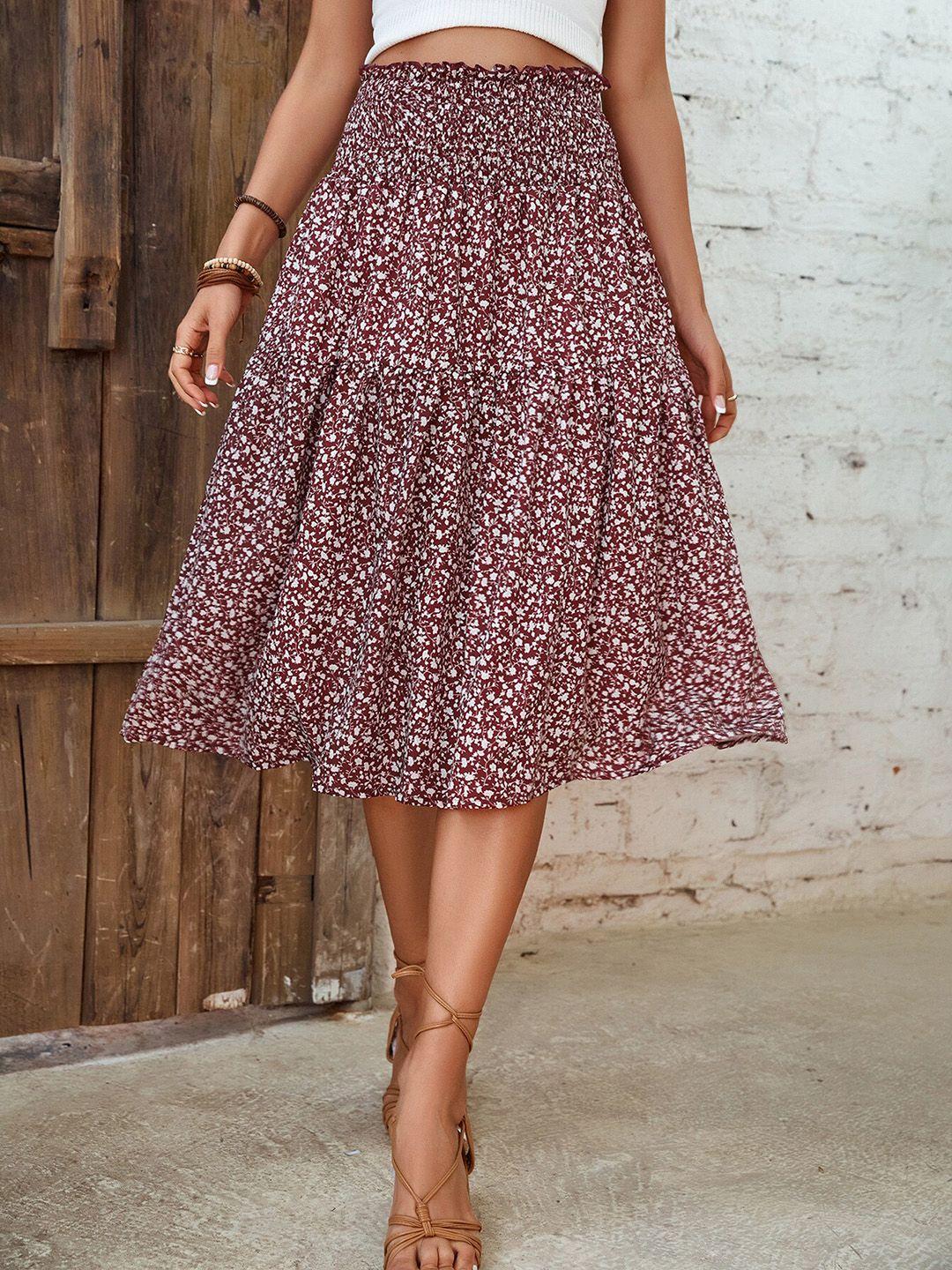 bostreet floral printed flared midi skirt