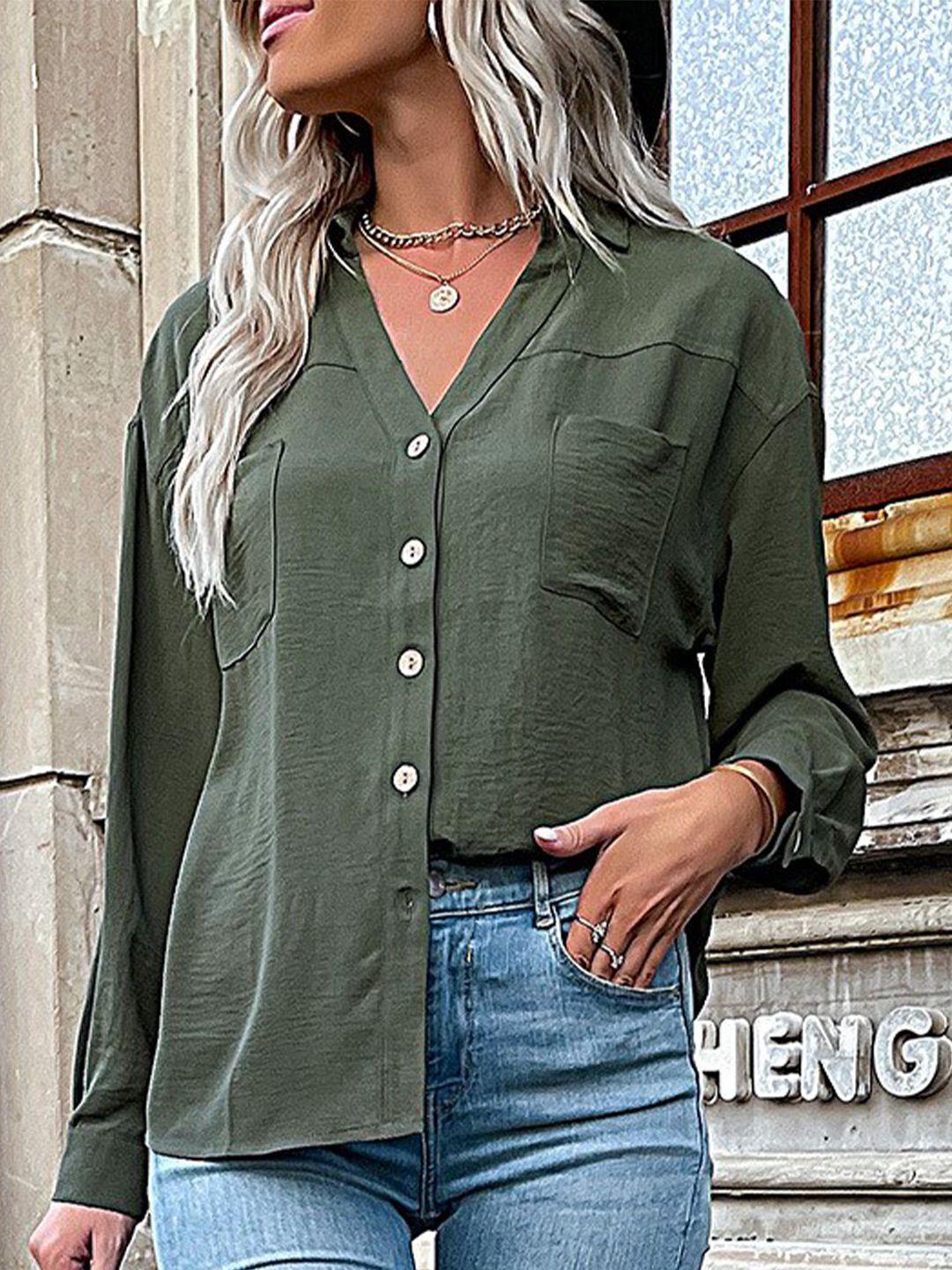 bostreet green cuffed sleeve shirt style top