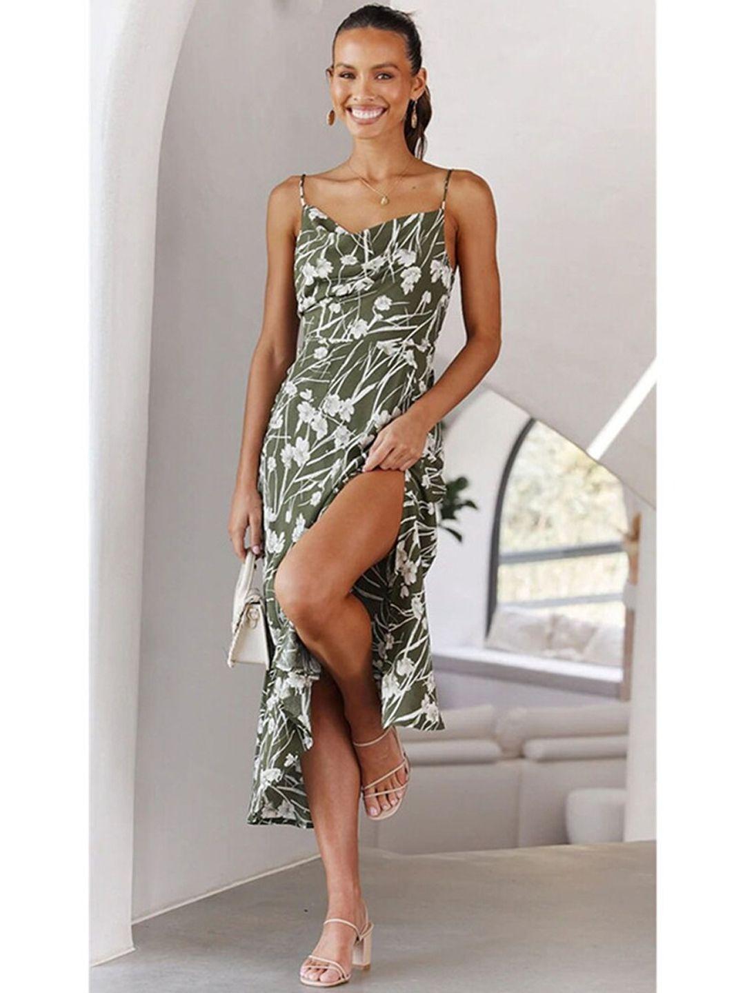 bostreet green tropical midi dress