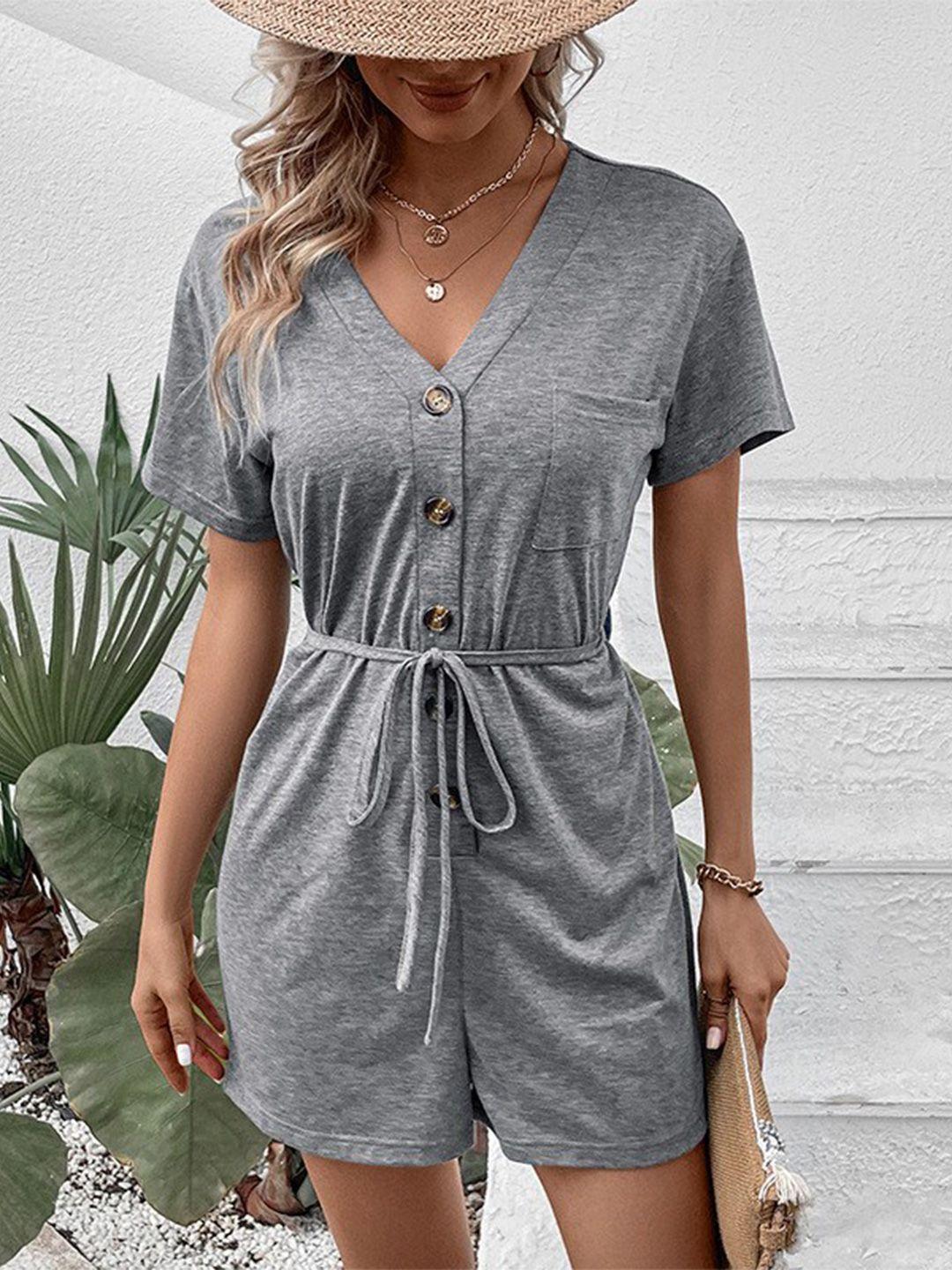 bostreet grey v-neck waist tie-up playsuit