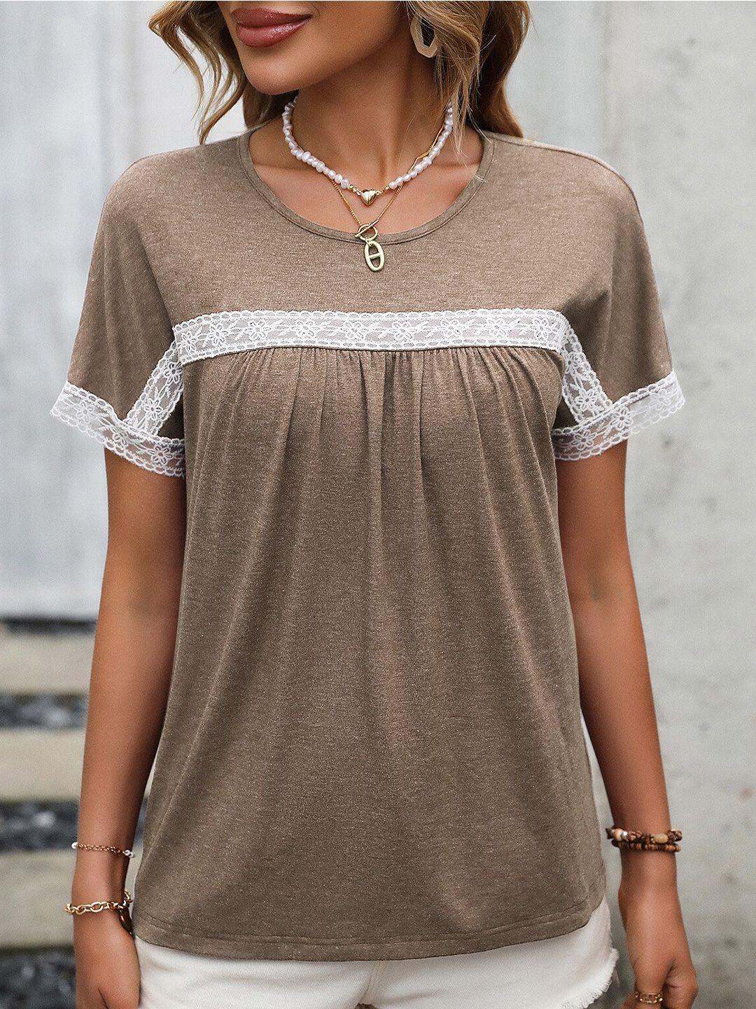 bostreet khaki extended sleeves lace up detail regular top