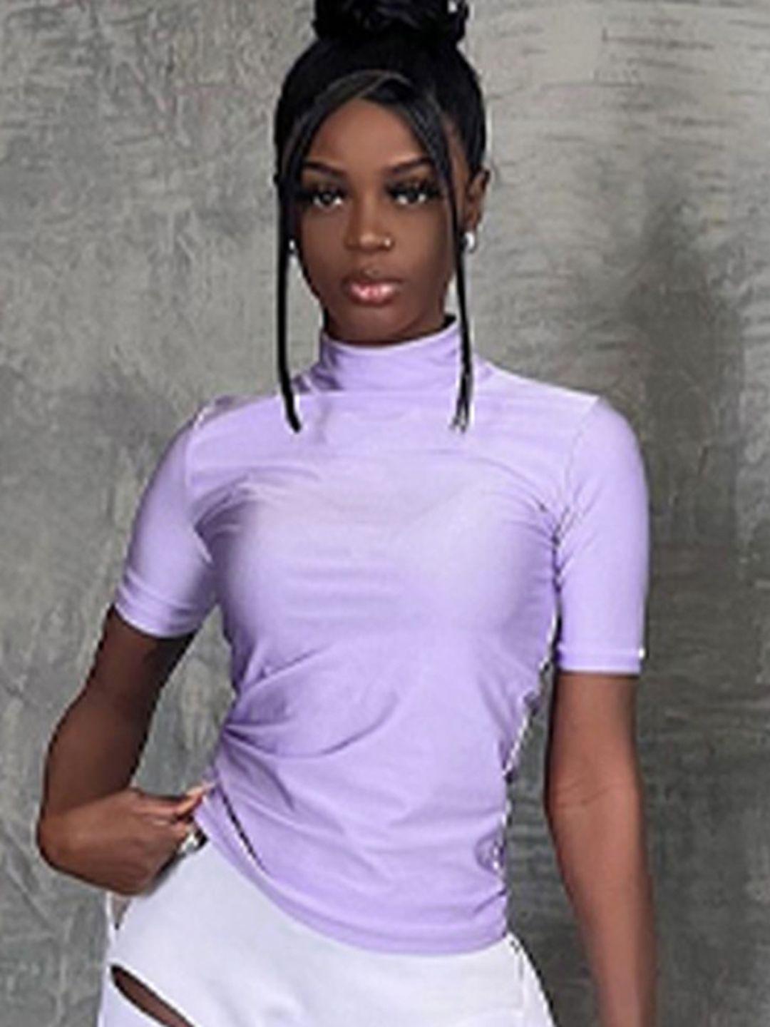 bostreet lavender high neck fitted top