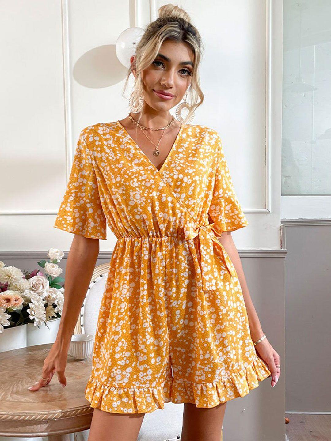 bostreet mustard & white printed with lace inserts jumpsuit