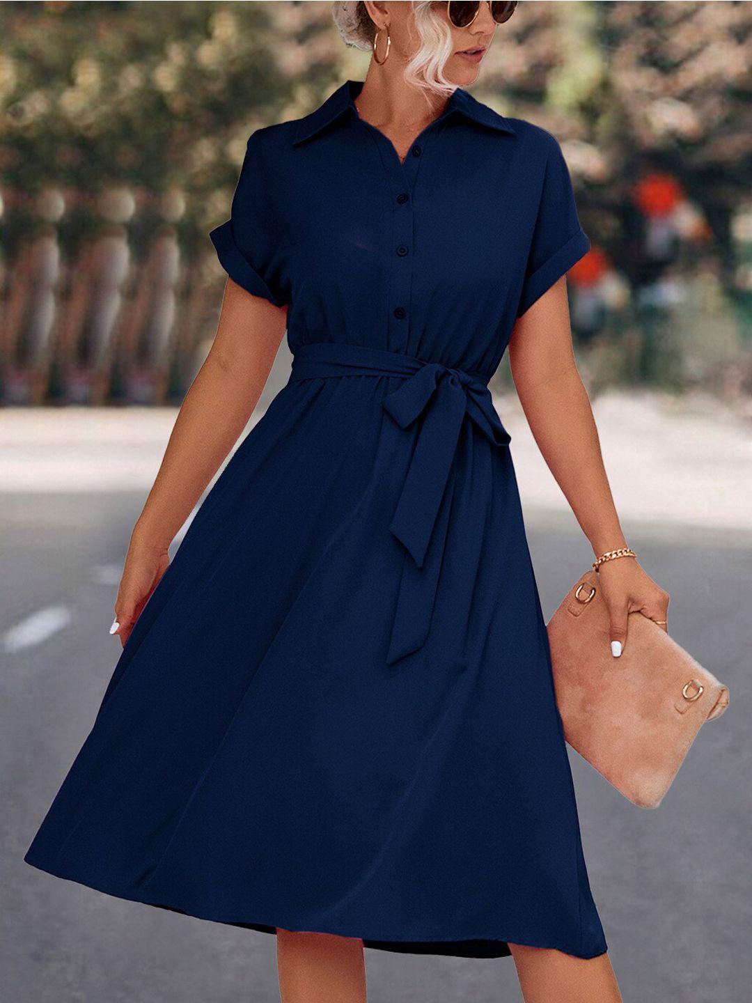 bostreet navy blue extended sleeve shirt dress with belt