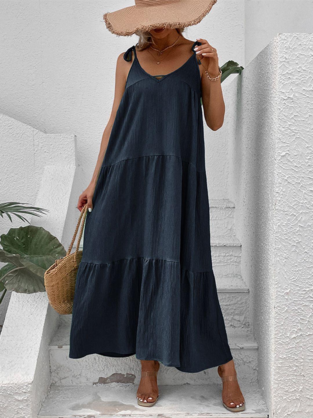 bostreet navy blue shoulder straps maxi dress