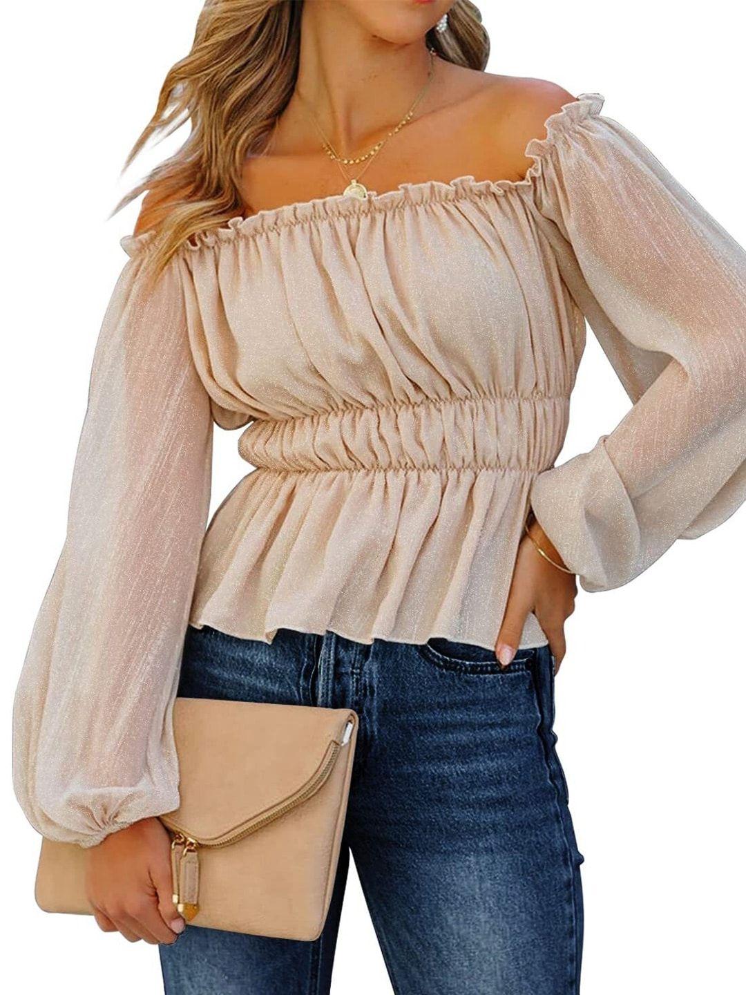 bostreet off white & humus off-shoulder bardot top