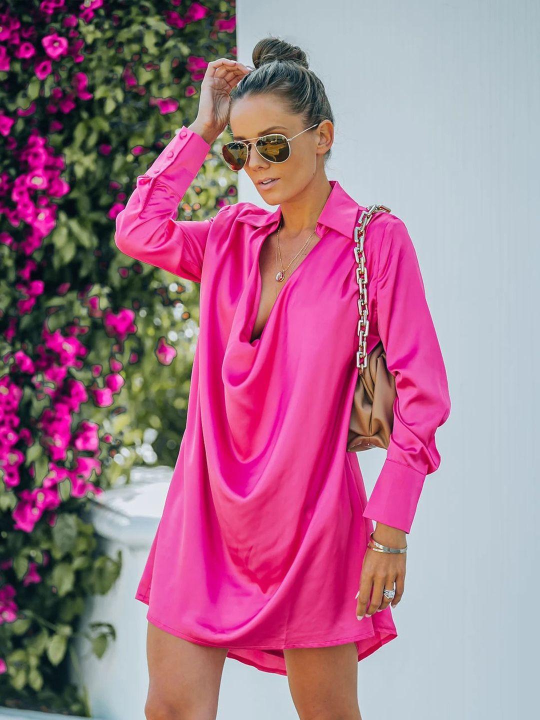 bostreet pink cuffed sleeves shirt dress