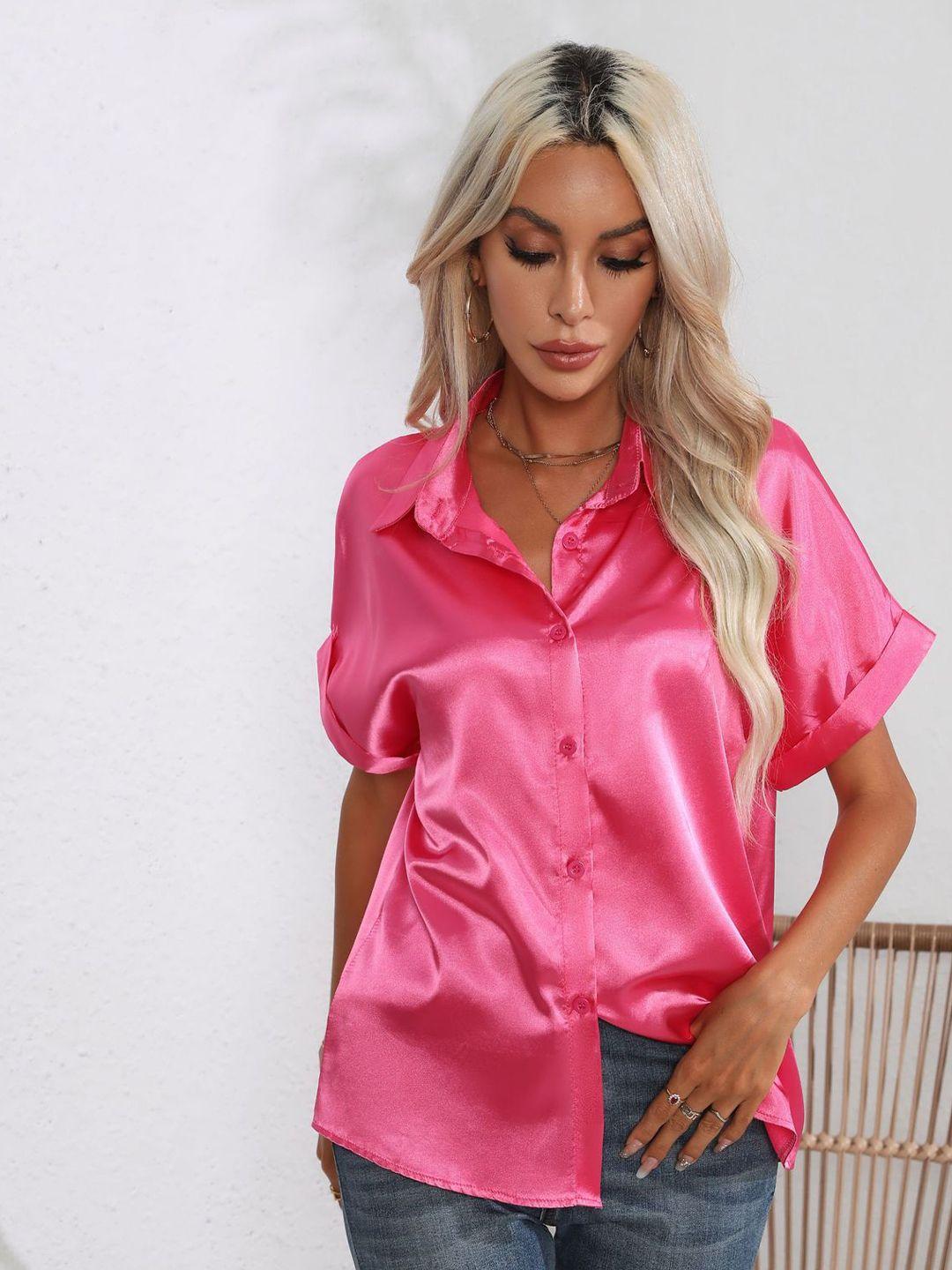 bostreet pink extended sleeves casual shirt