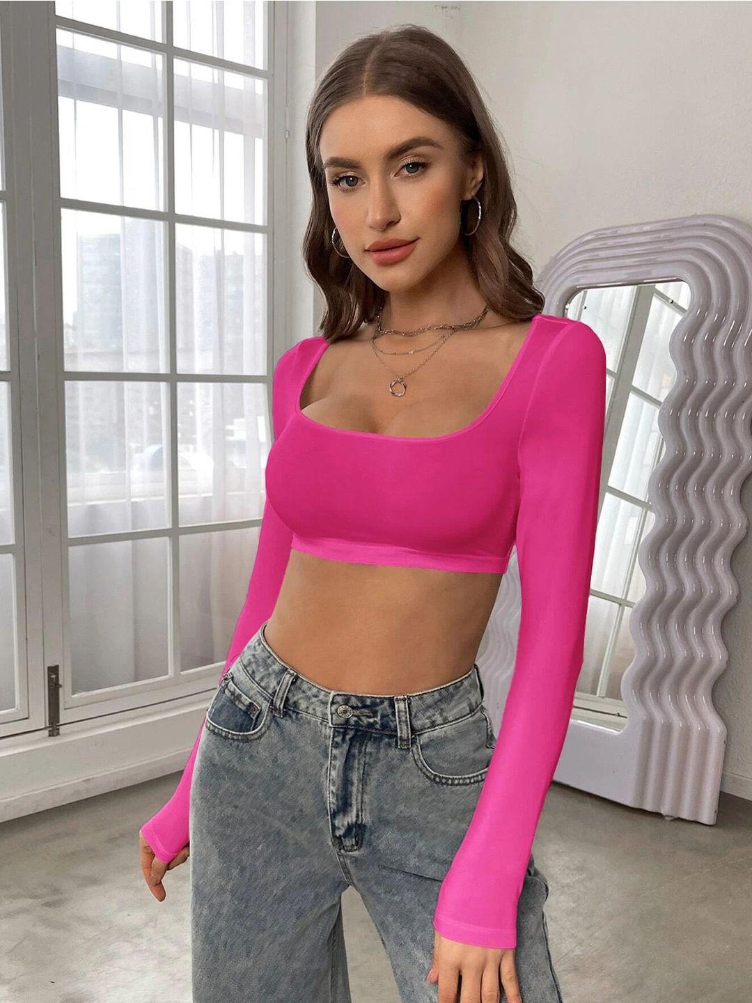 bostreet pink scoop neck crop top