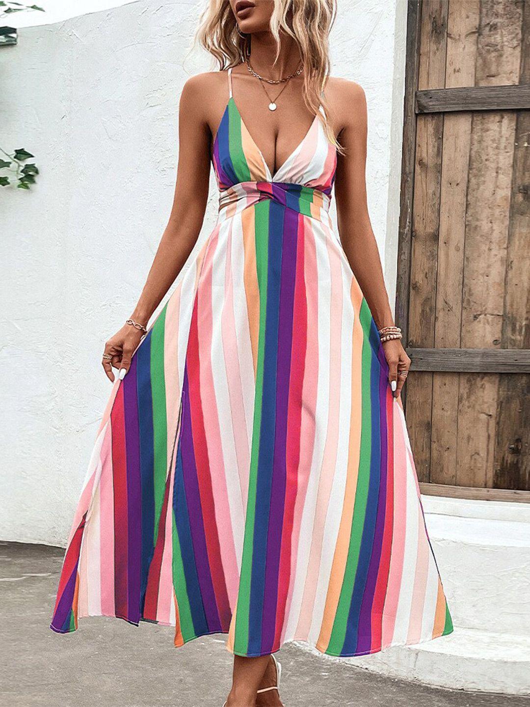 bostreet pink striped shoulder straps maxi dress