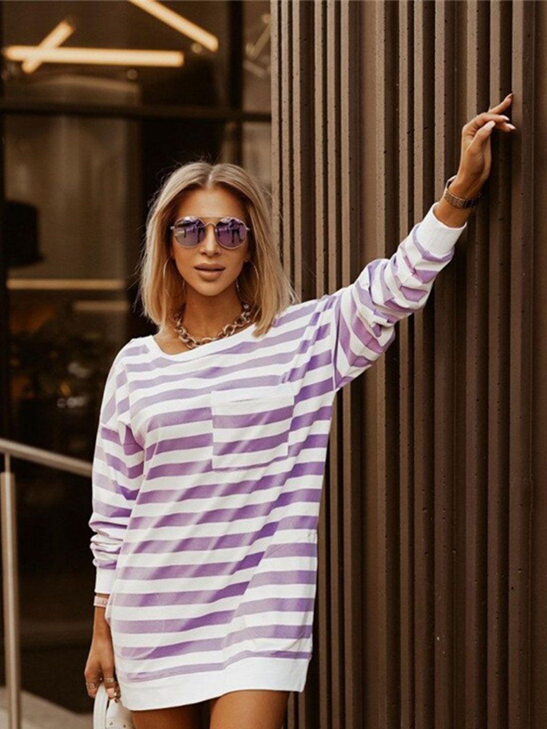 bostreet purple & white striped extended sleeves top