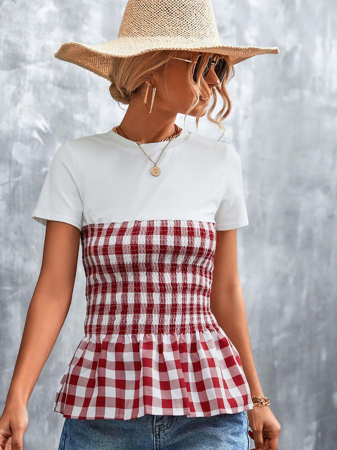 bostreet red checked peplum top