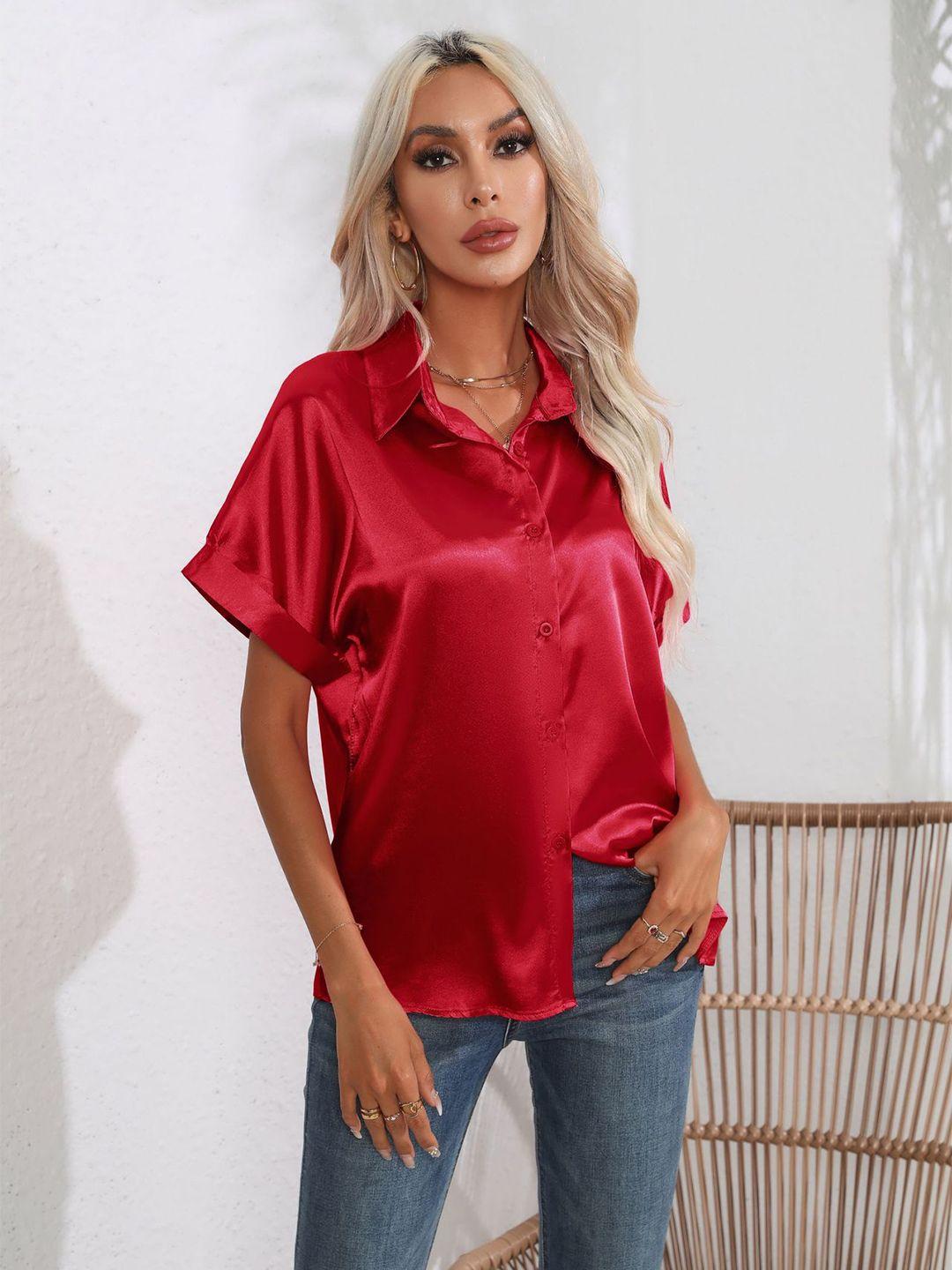 bostreet red extended sleeves casual shirt