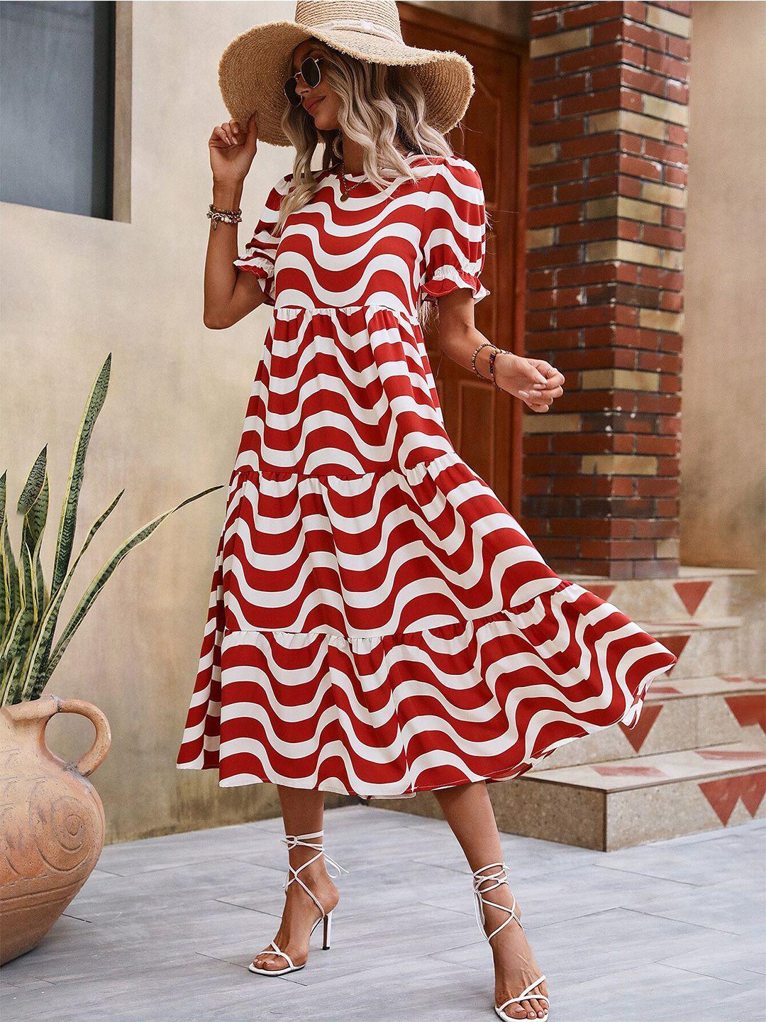 bostreet red print a-line dress