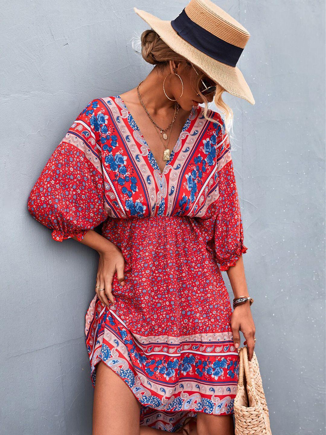 bostreet red print kaftan dress