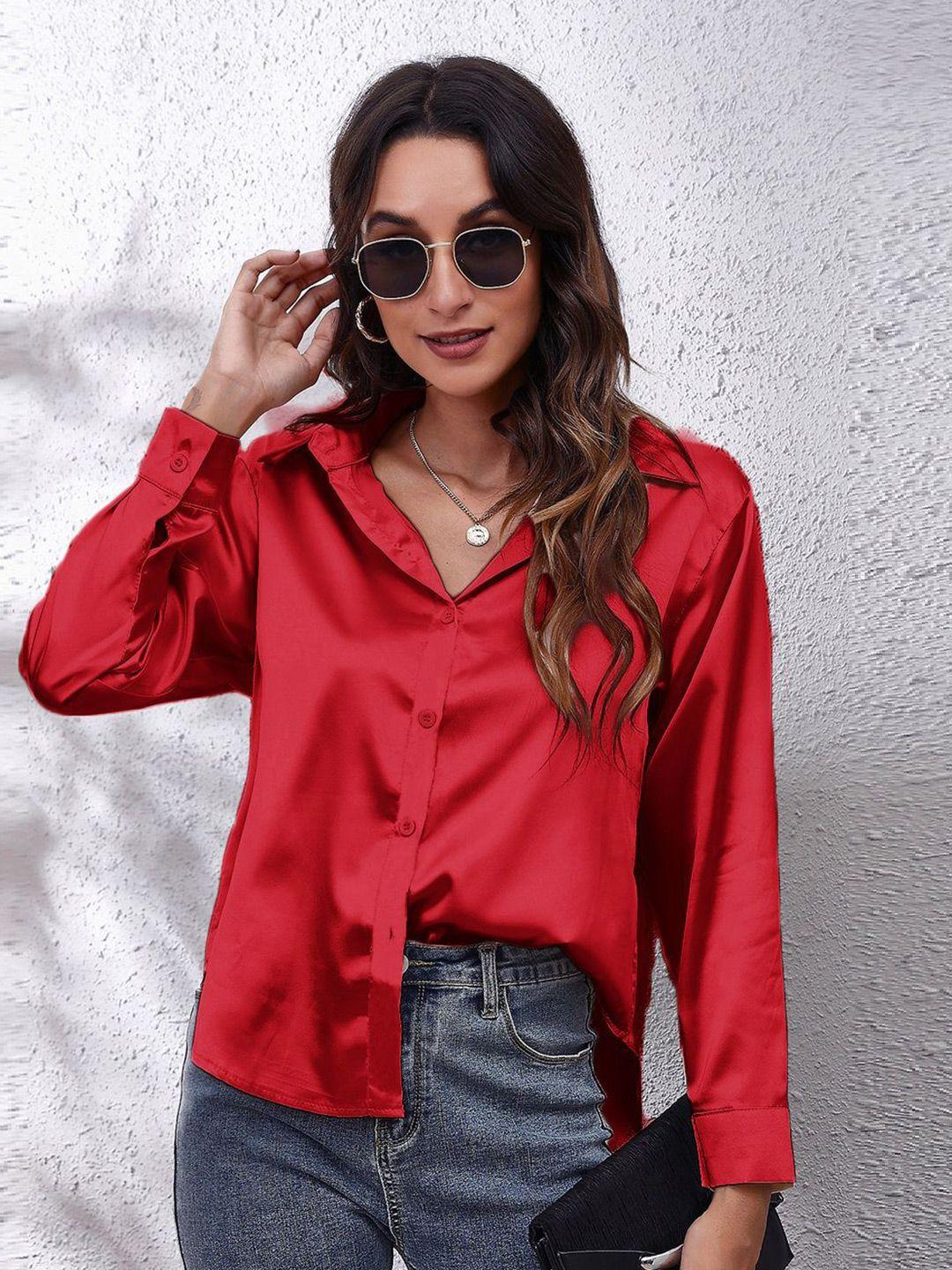 bostreet red spread collar casual shirt