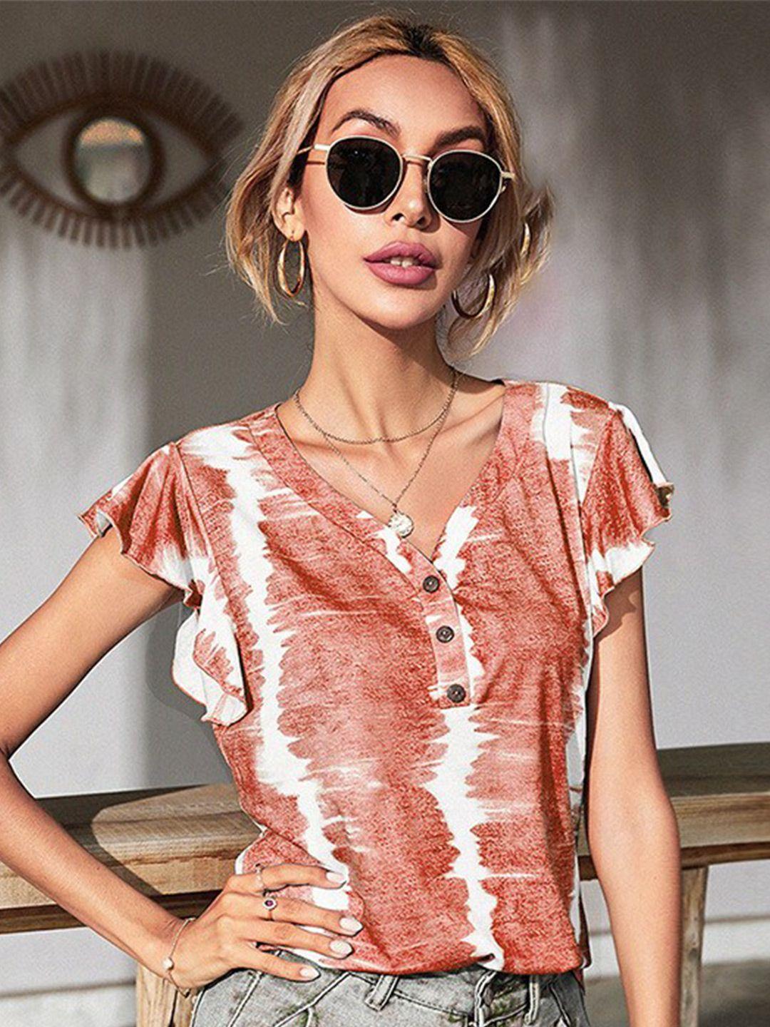 bostreet red tie and dye flutter sleeve shirt style top