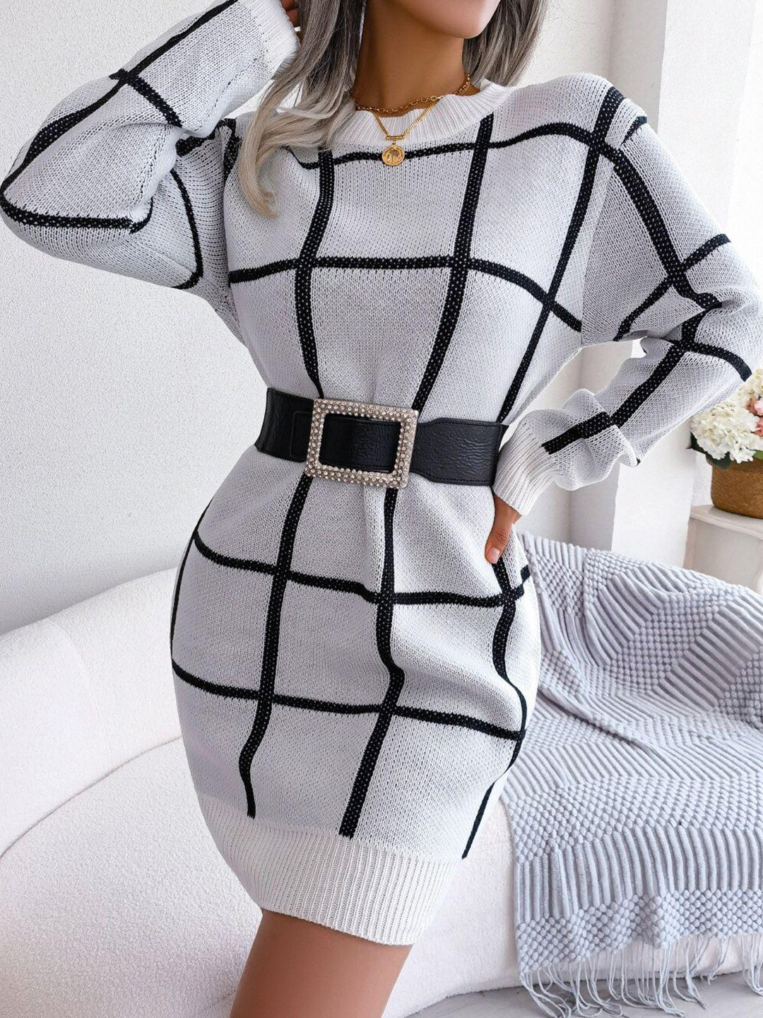 bostreet white & black checked sweater mini dress
